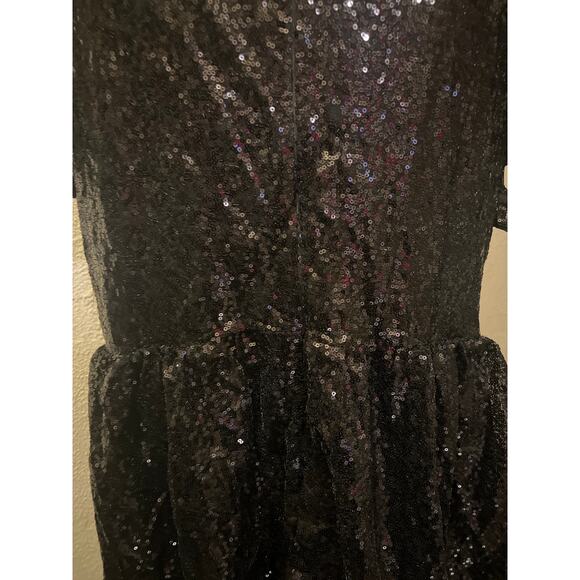 Black Sparkly Sequin V-neck Ruffle Sleeve Tiered Dress Size 4XL - Picture 9 of 12